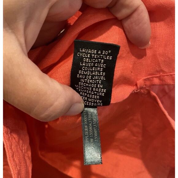 Talbots Top Large L Orange Melon Linen Button Up Roll Tab Lagenlook Boho Coastal - Picture 13 of 14